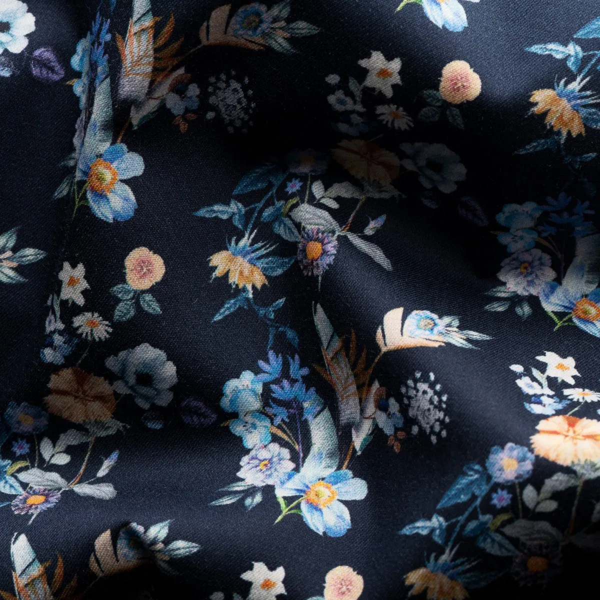 Navy Blue Floral Print Contemporary Fit Twill Shirt