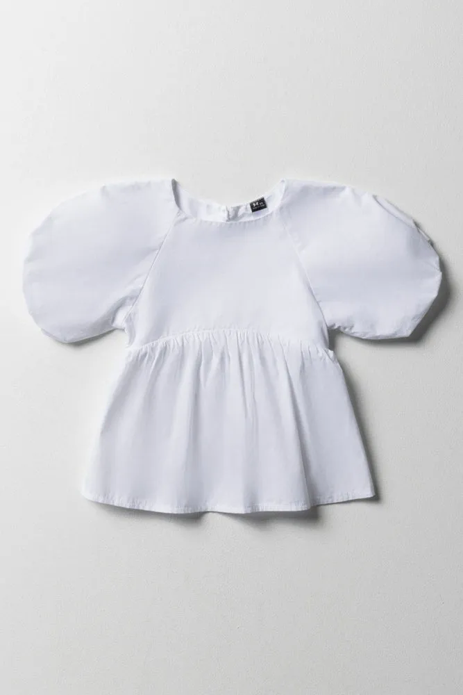 Peplum Puff Sleeve Top White