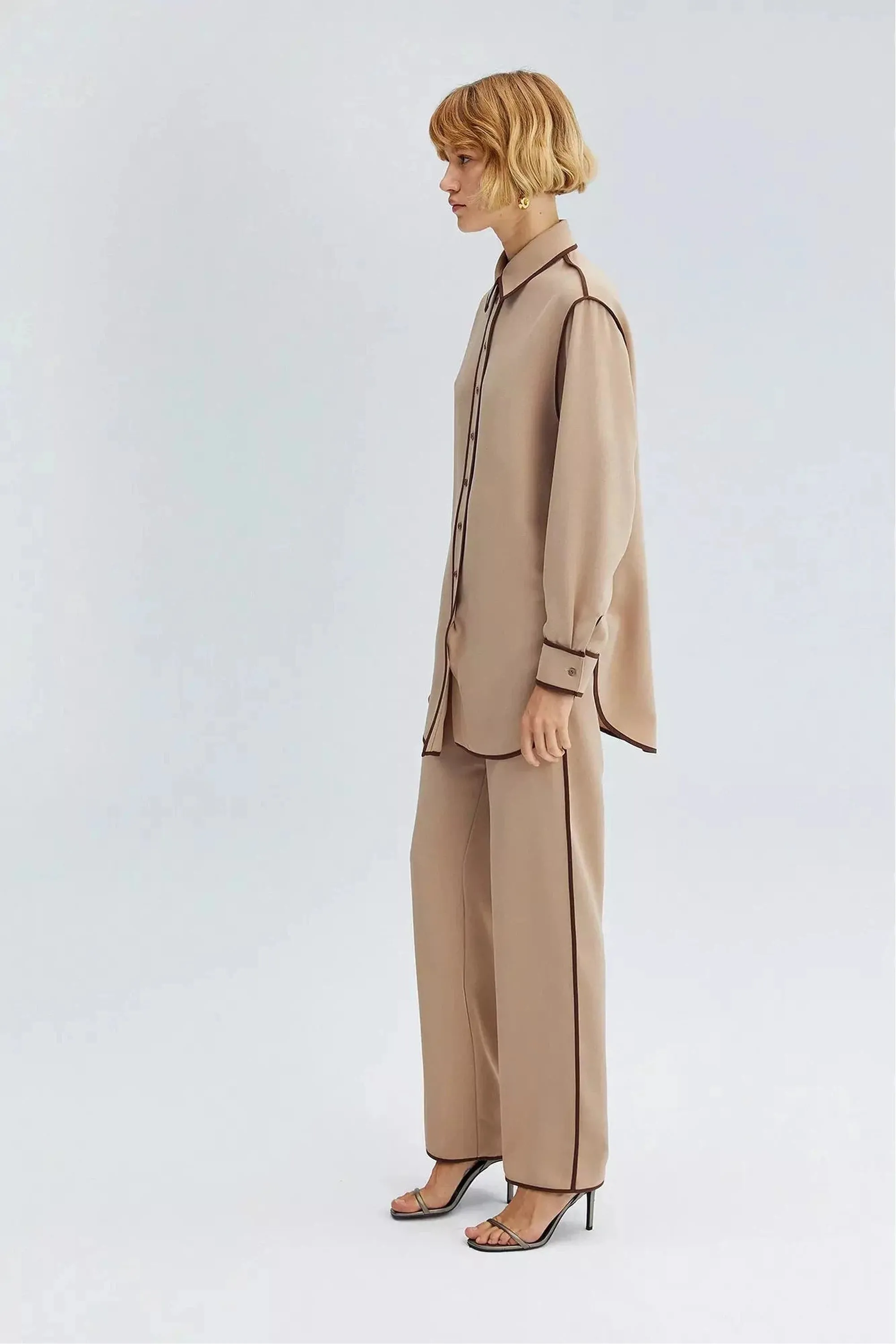 Piped Shirt Trousers Set