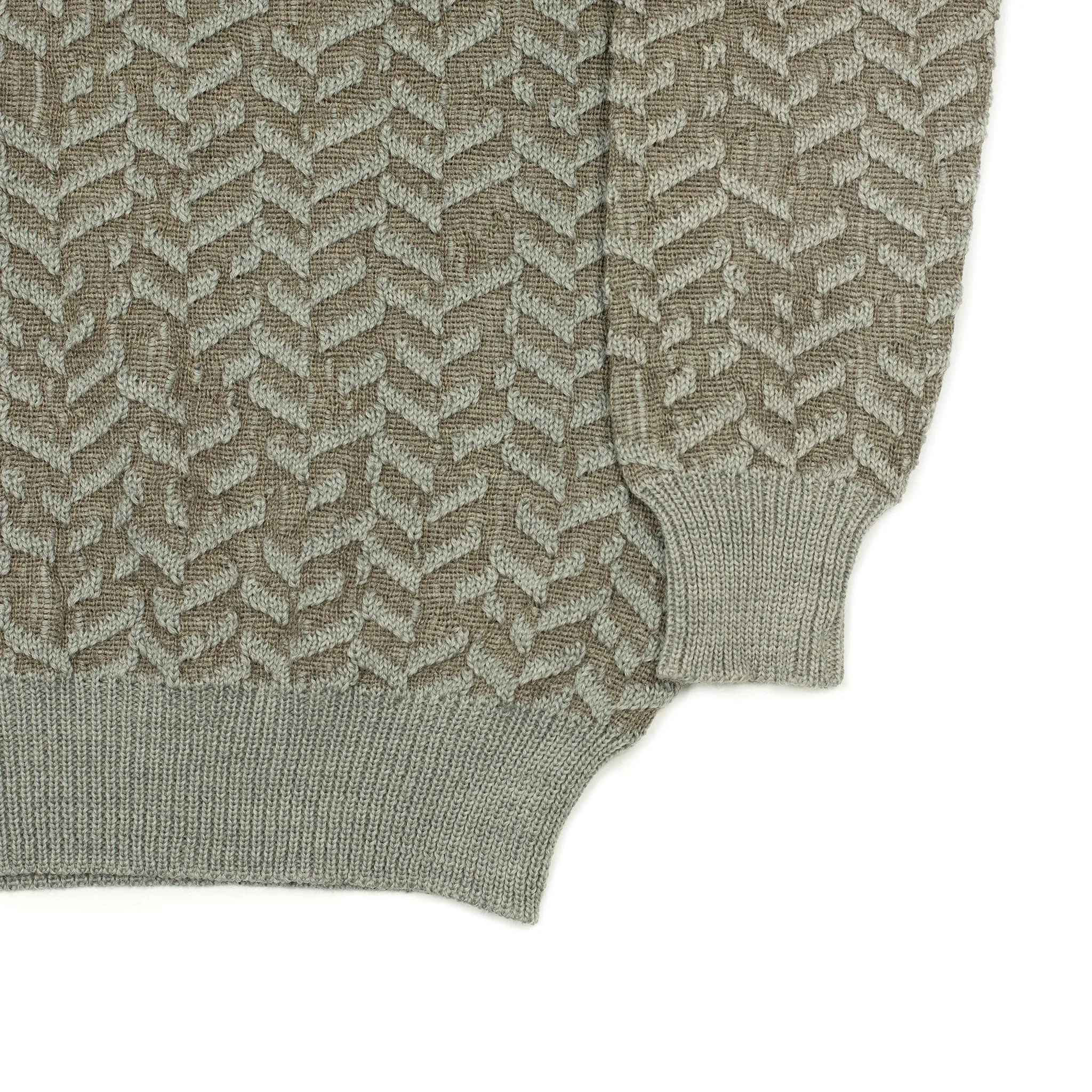 "Gauge" crewneck raglan sweater in beige raised herringbone wool