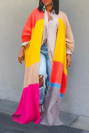 Stylish Colorblock Drop Shoulder Knit Cardigan