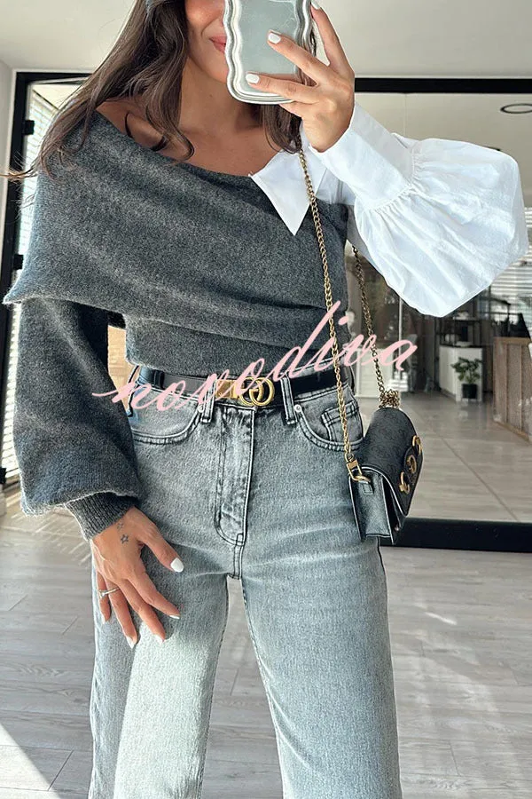 Stylish Patchwork Contrasting Long-sleeved V-neck Casual Sweater