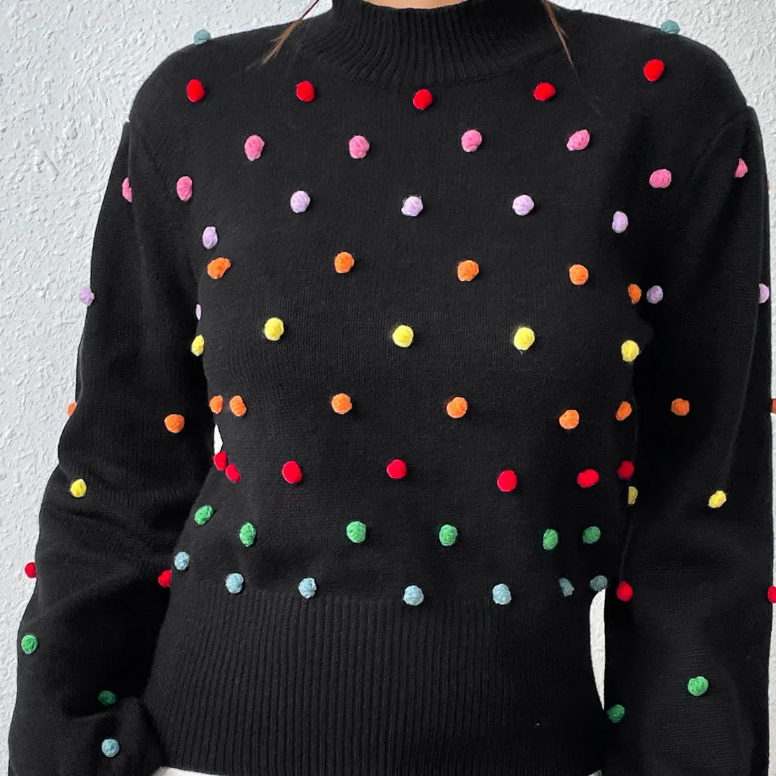 Stylish Three-Dimensional Colourful Thread Ball Knit Sweater Wholesale Womens Tops