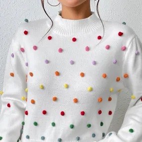 Stylish Three-Dimensional Colourful Thread Ball Knit Sweater Wholesale Womens Tops