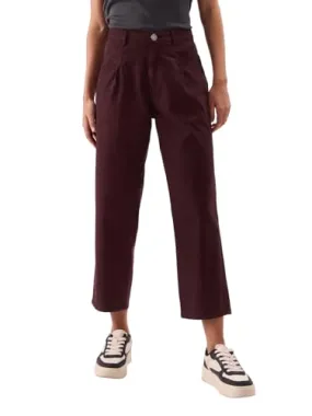 The Souled Store Solids: Plum Women and Girls Carrot Fit Pants