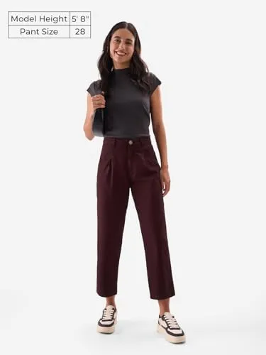 The Souled Store Solids: Plum Women and Girls Carrot Fit Pants