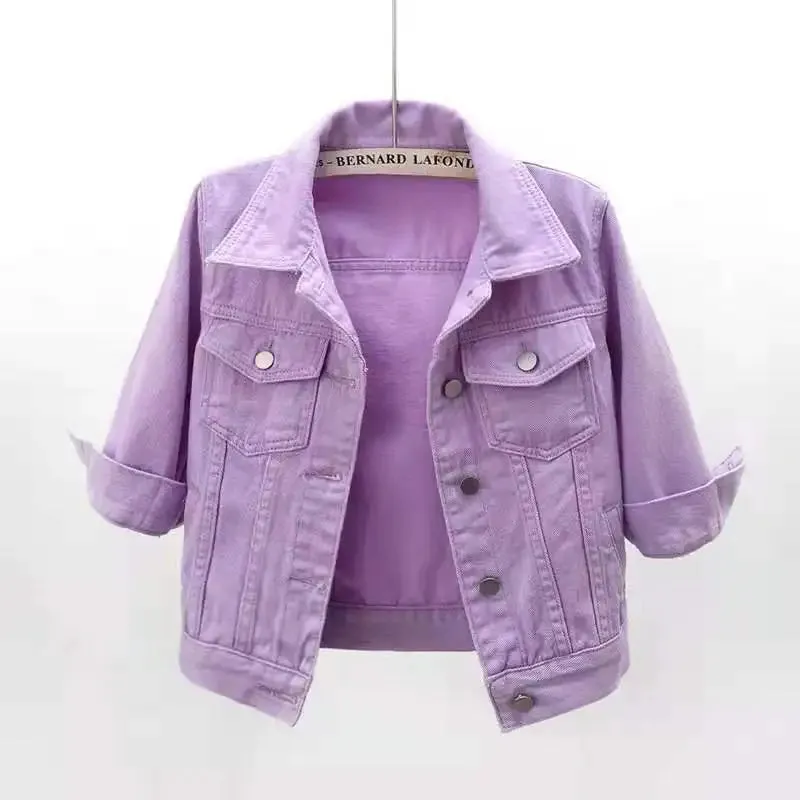 Trendy Denim Colorful Crop Jackets