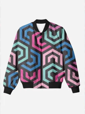 Trendy Geometric Print Bomber Jacket