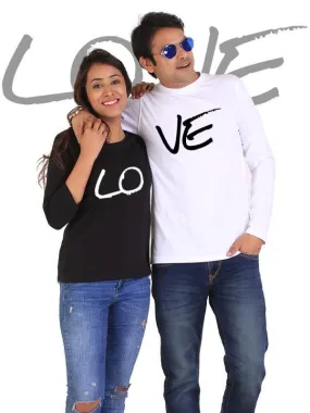 United Hearts 'LOVE' Full-Sleeve Couple Tees in Black & White