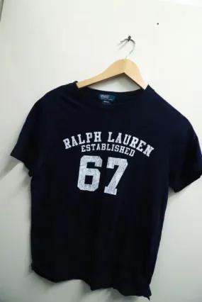 Vintage Ralph Lauren established 67 print blue womens tees