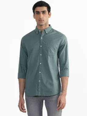 WES Casuals Light Olive Green Cotton Slim-Fit Shirt