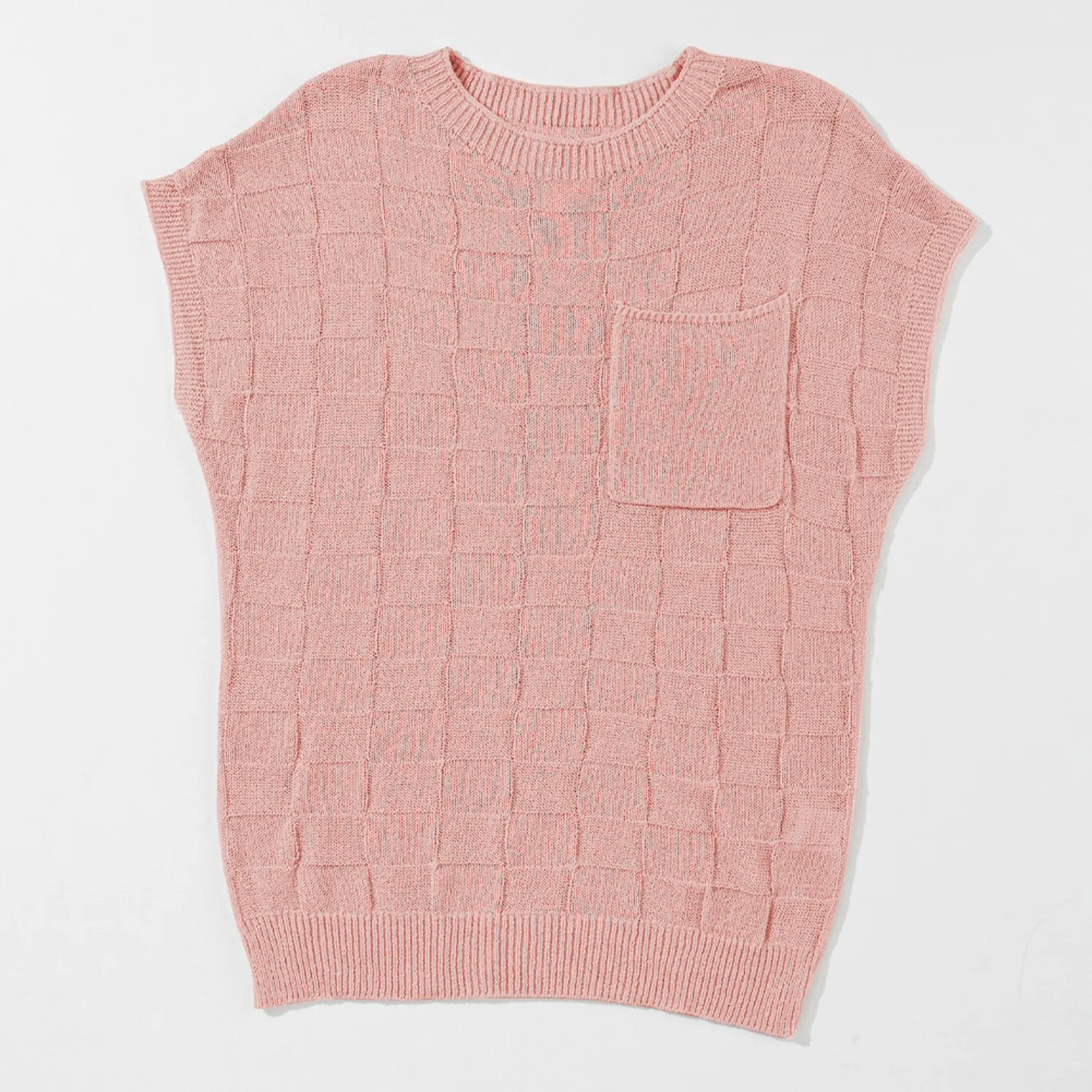 Women's Cap Sleeve Lightweight Crewneck Knit Tops-Dusty Pink