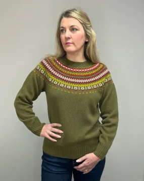 Women's Knitted Fair Isle Jumper (L5216/7) - Olive Dun