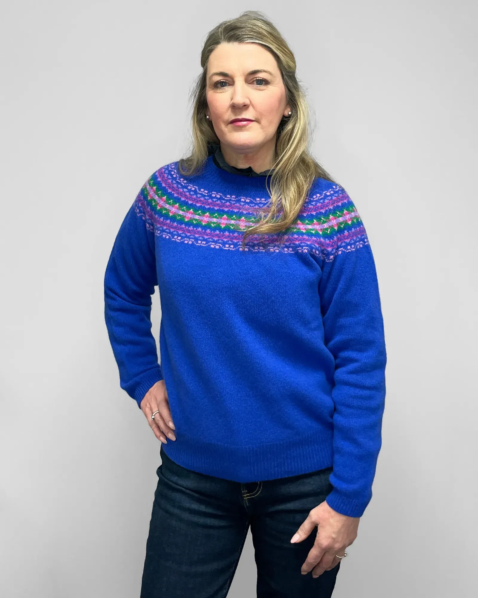 Women's Knitted Fair Isle Jumper (L5226/7) - Lapis