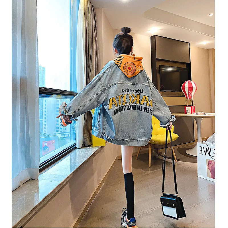 Women's Korean Style Loose Denim Letter Trendy Jackets