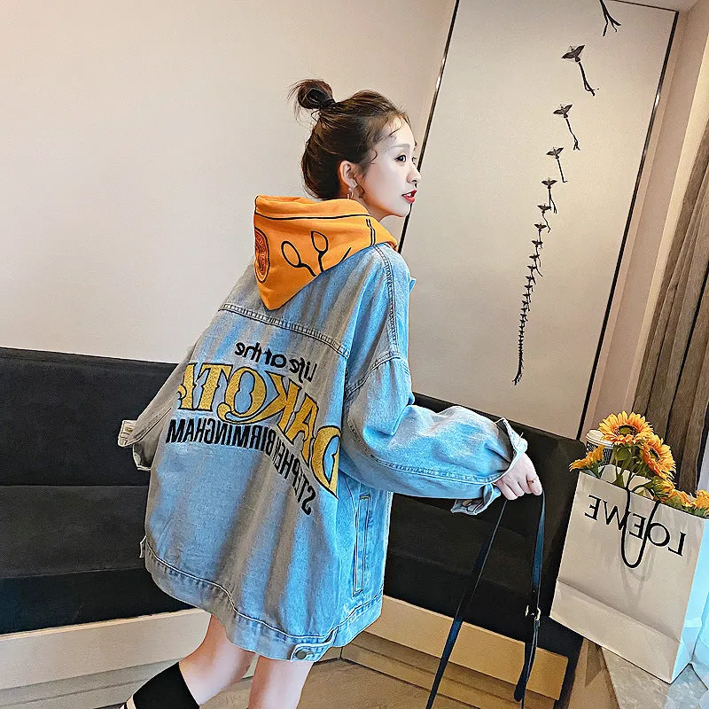 Women's Korean Style Loose Denim Letter Trendy Jackets