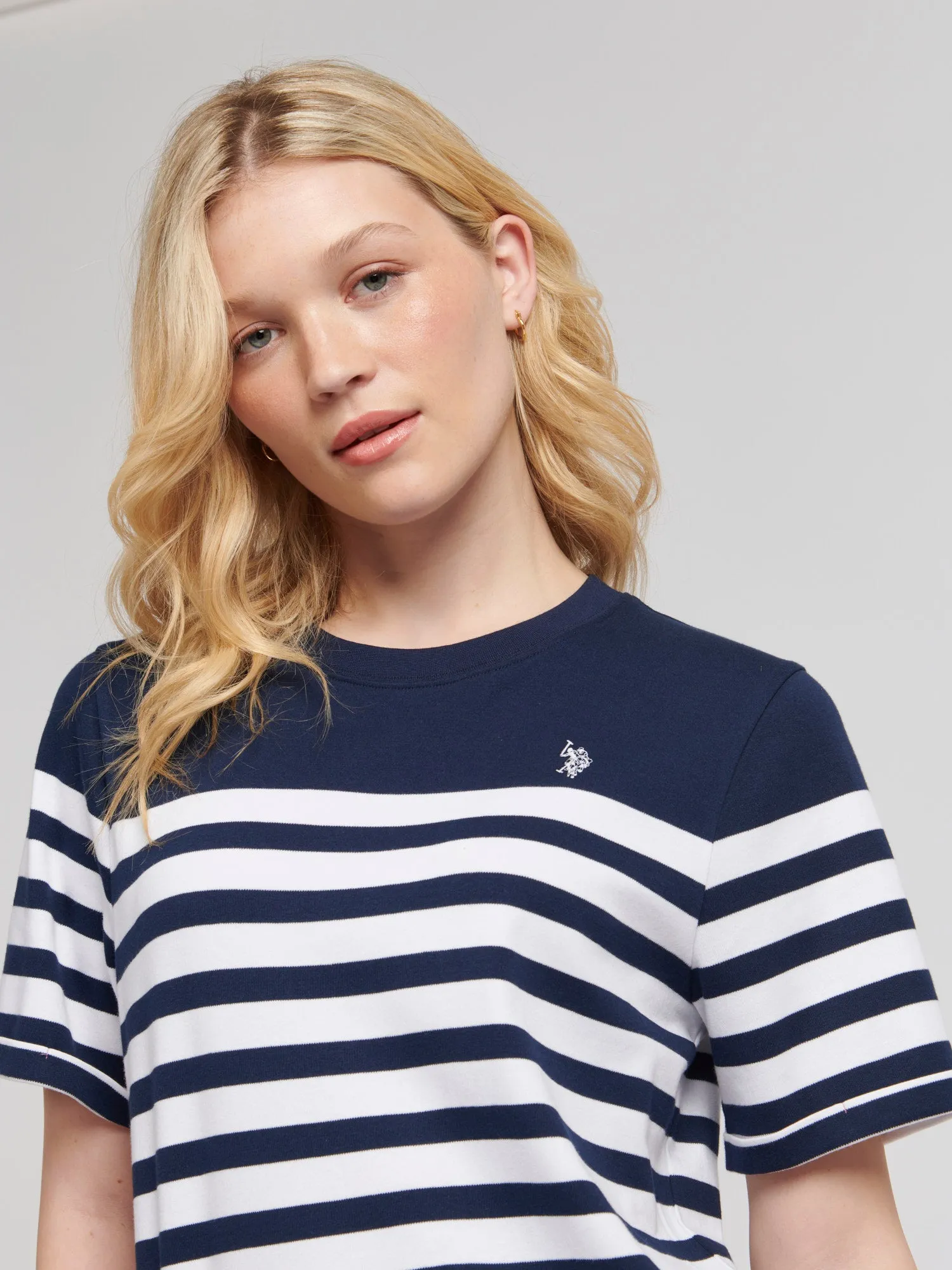 Womens Regular Fit Engineered Stripe T-Shirt in Navy Iris