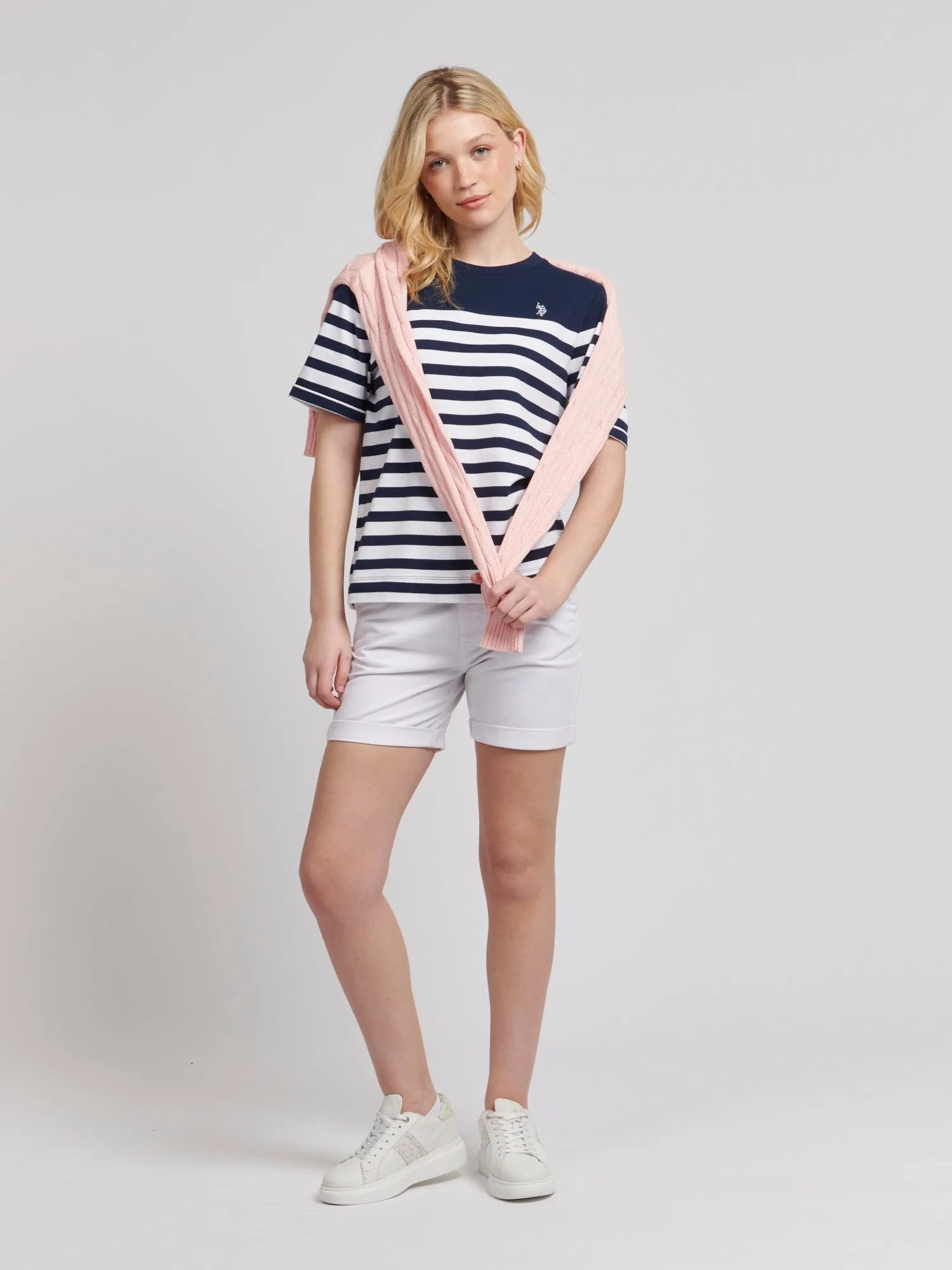 Womens Regular Fit Engineered Stripe T-Shirt in Navy Iris