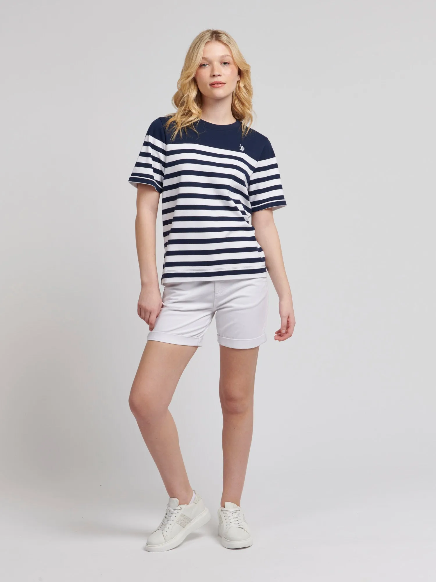 Womens Regular Fit Engineered Stripe T-Shirt in Navy Iris