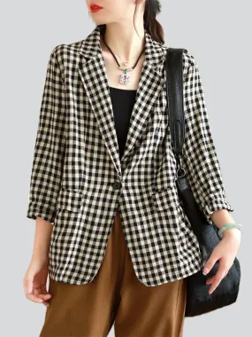 Women's Trendy Casual Plaid Notched Lapel Long Sleeve Blazer