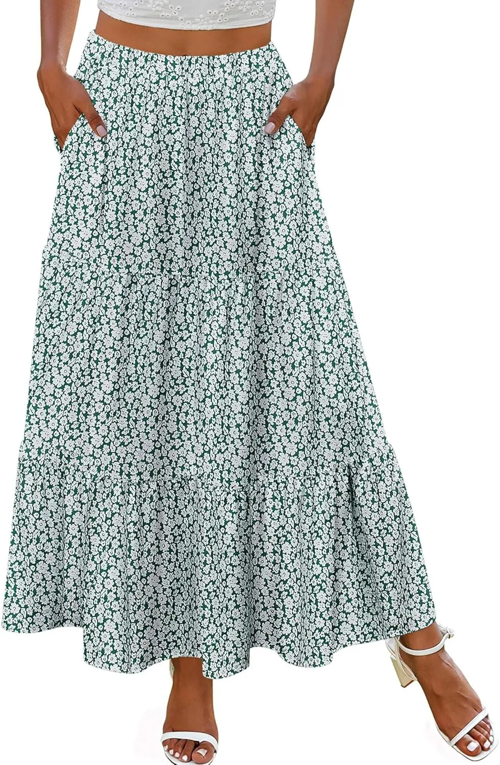 Zeagoo Boho Maxi Flowy Elastic A-Line Tiered Floral Skirts