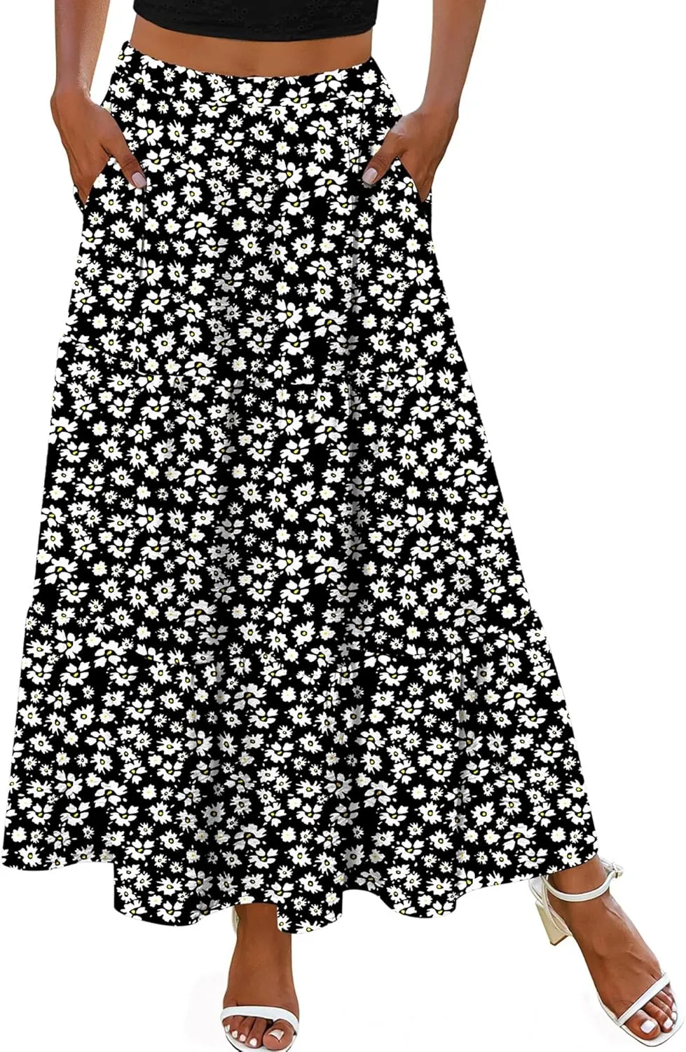 Zeagoo Boho Maxi Flowy Elastic A-Line Tiered Floral Skirts