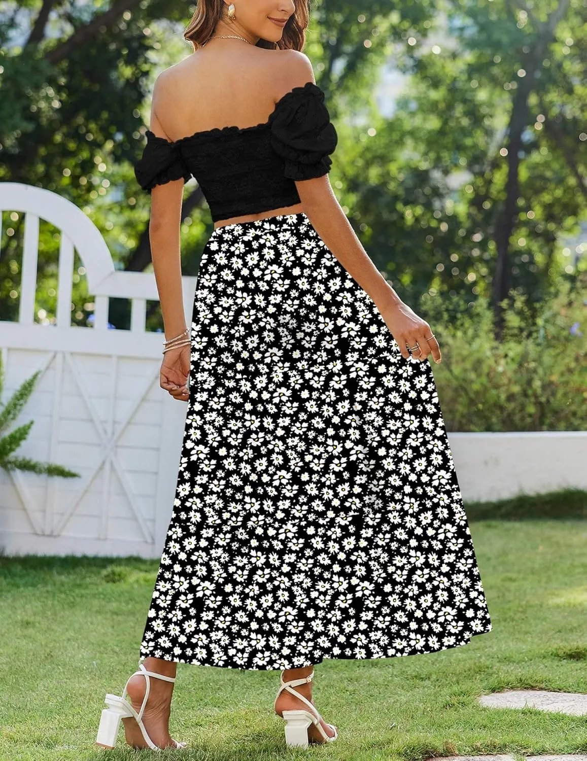 Zeagoo Boho Maxi Flowy Elastic A-Line Tiered Floral Skirts