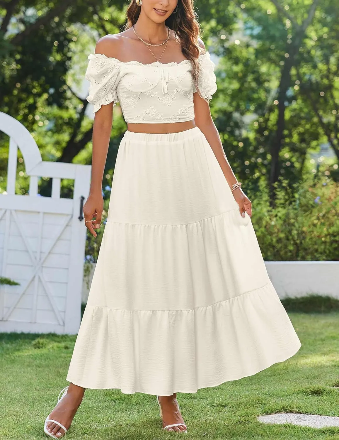 Zeagoo Boho Maxi Flowy Elastic A-Line Tiered Floral Skirts